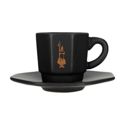 Bialetti - Zestaw 4 filiżanek z podstawką - Czarny z miedzianym logo - obrazek 2