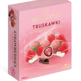 Eurohansa - Amaresti Truskawki w czekoladzie deserowej i białej w truskawkowym pyłku - 130g