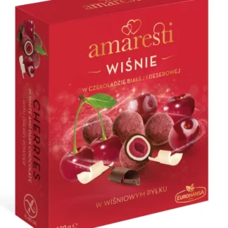 Eurohansa - Amaresti Wiśnie w czekoladzie białej i deserowej w wiśniowym pyłku - 130g