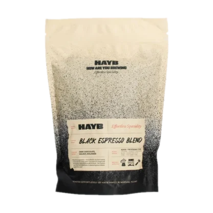 Czarno-beżowa torba kawy HAYB Black Espresso Blend o pojemności 250 g