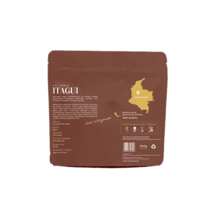 Kawa ziarnista KawePale Colombia Itagui 250g, odmiana Caturra, o naturalnej obróbce, z nutami guawy i czerwonych owoców