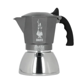 Bialetti Brikka Induction, kawiarka na 4 filiżanki, szaro-srebrna z czarnym uchwytem, idealna do indukcji