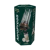 Zdjęcie opakowania zestawu AeroPress Go Plus w kolorze kremowym, prezentujące pełny system podróżny do parzenia kawy. Na pudełku widoczny jest AeroPress z uchodzącymi ziarnami kawy oraz ilustracja kremowego zestawu do parzenia kawy. Opakowanie zawiera informacje o technologii parzenia oraz kompletności zestawu.