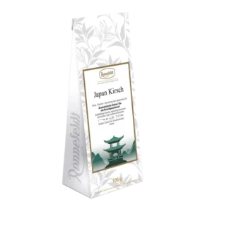 Opakowanie herbaty zielonej Ronnefeldt Japan Kirsch o smaku wiśniowym, 100g. Aromatyczna herbata inspirowana japońską tradycją, idealna na relaksujące chwile.