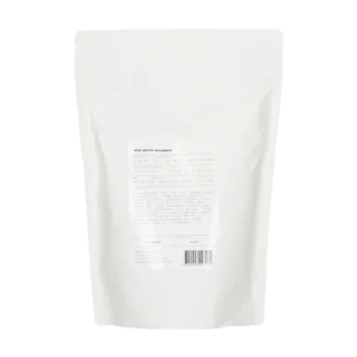 Widok tyłu opakowania herbaty White Mulberry 250g, prezentujący szczegóły produktu, w tym skład, pochodzenie i kod kreskowy.