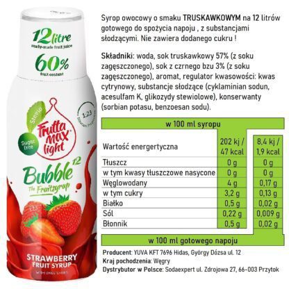 Syrop FruttaMax TRUSKAWKA LIGHT 500ml na 12 litrów - obrazek 3