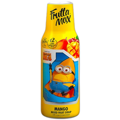 Frutta Max Minions Mango – syrop owocowy o intensywnym smaku mango, zawierający 60% owoców. Przeznaczony do przygotowania 12 litrów napoju, wzbogacony cukrem i słodzikami. Produkt inspirowany filmem "Despicable Me 4", z wizerunkiem Minionka na opakowaniu. Doskonały wybór dla miłośników tropikalnych smaków i owocowych napojów.
