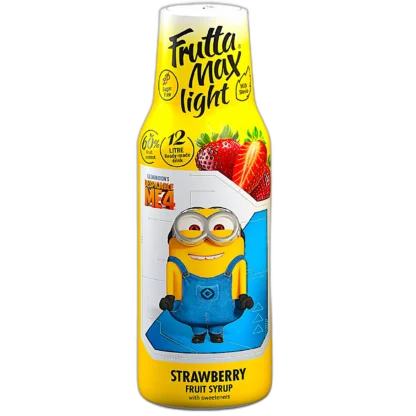 Frutta Max Minions Truskawka Light – syrop owocowy o smaku soczystej truskawki, bez dodatku cukru, słodzony stewią. Zawiera 60% owoców i pozwala na przygotowanie aż 12 litrów pysznego napoju. Opakowanie z grafiką Minionka z filmu "Despicable Me 4" sprawia, że jest to świetny wybór dla dzieci i fanów zabawnych postaci. Idealny do rozcieńczania z wodą oraz jako dodatek do koktajli i deserów.