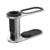 Metalowy organizer AeroPress – stojak na zaparzacz i akcesoria do AeroPressa, wykonany z aluminium i tworzywa, w kolorze srebrnym i czarnym, elegancki i kompaktowy design.