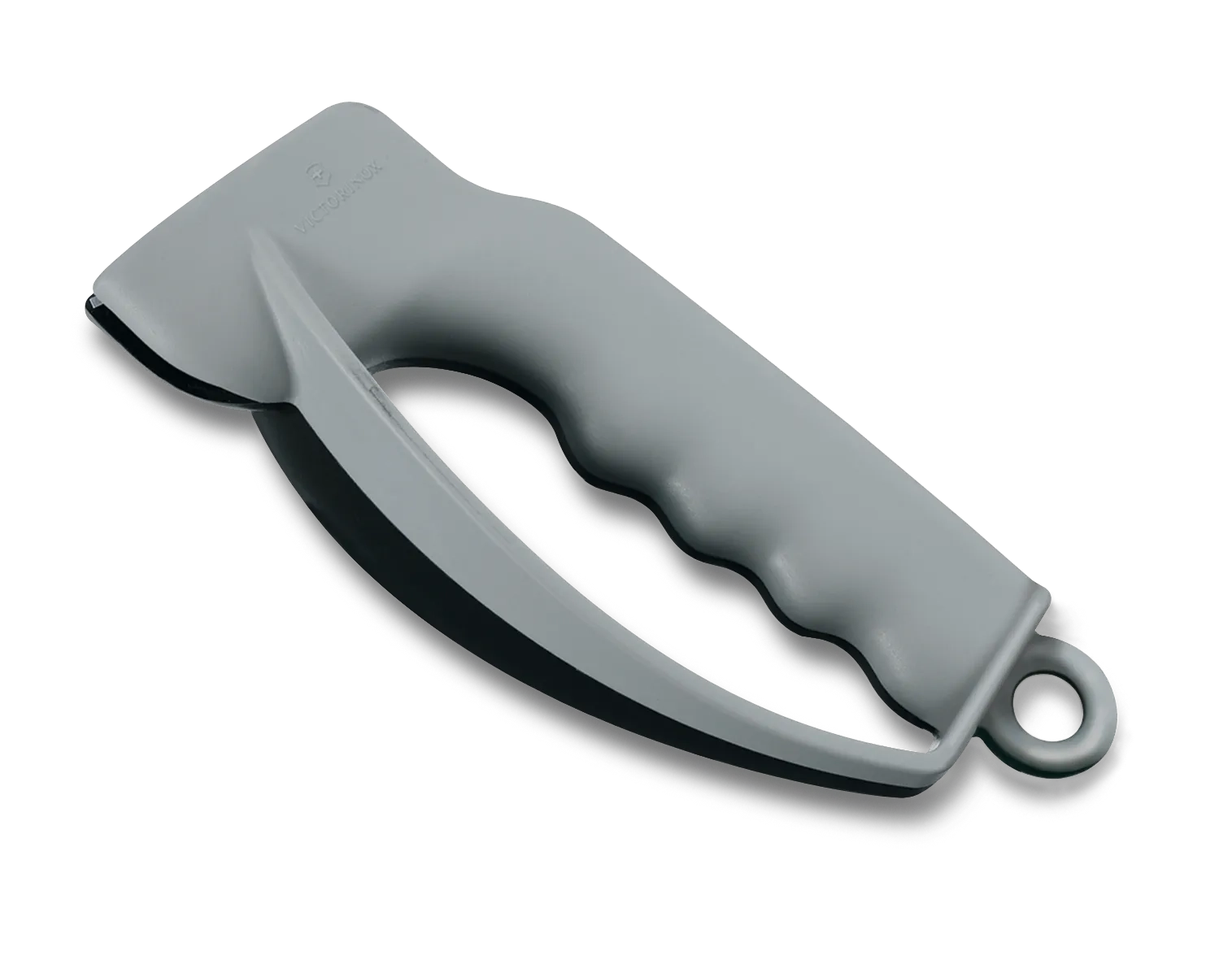Szara ostrzałka do noży Victorinox Sharpy 7.8714 z ergonomicznym uchwytem i bezpiecznym systemem ostrzenia, idealna do noży kuchennych i składanych.