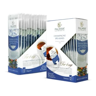 Opakowanie herbaty Champagne Splashes zawiera 15 porcji mieszanki czarnej i zielonej herbaty, idealnej na każdą okazję. Doskonały wybór dla miłośników herbaty, oferujący wyjątkowy aromat oraz świeżość w każdej filiżance.