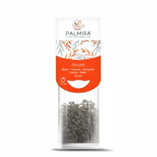 Na zdjęciu znajduje się opakowanie herbaty czarnej Assam marki Palmira, które oferuje eleganckie porcje do parzenia. Produkt charakteryzuje się intensywnym smakiem i aromatem, idealny dla miłośników herbaty szukających wyjątkowego doznania smakowego.