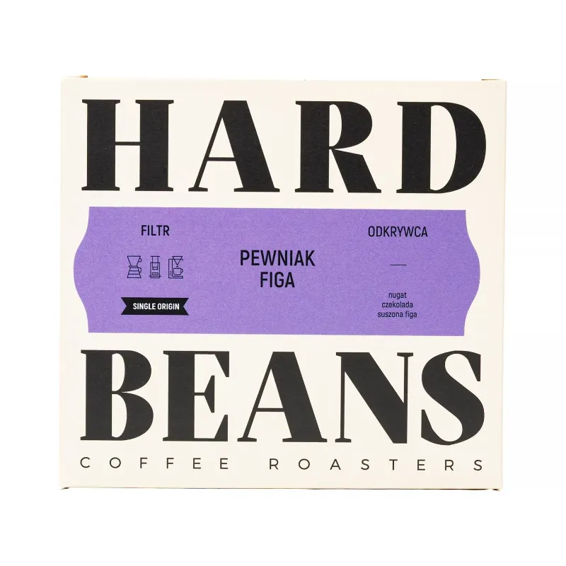 Opakowanie kawy Single Origin Pełniak Figa od Hard Beans prezentuje unikalne połączenie aromatów, w tym nugatu, czekolady i suszonej figi. Idealna dla miłośników wyjątkowych smaków, kawa ta dostarczy niezapomnianych doznań podczas parzenia i degustacji.