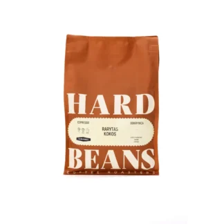 Opakowanie espresso Rarytas Kokos od Hard Beans, wyróżniające się intensywnym smakiem wzbogaconym nutami kokosa. Idealne dla miłośników unikalnych kaw, którzy pragną odkrywać nowe doznania smakowe przy każdym łyku.